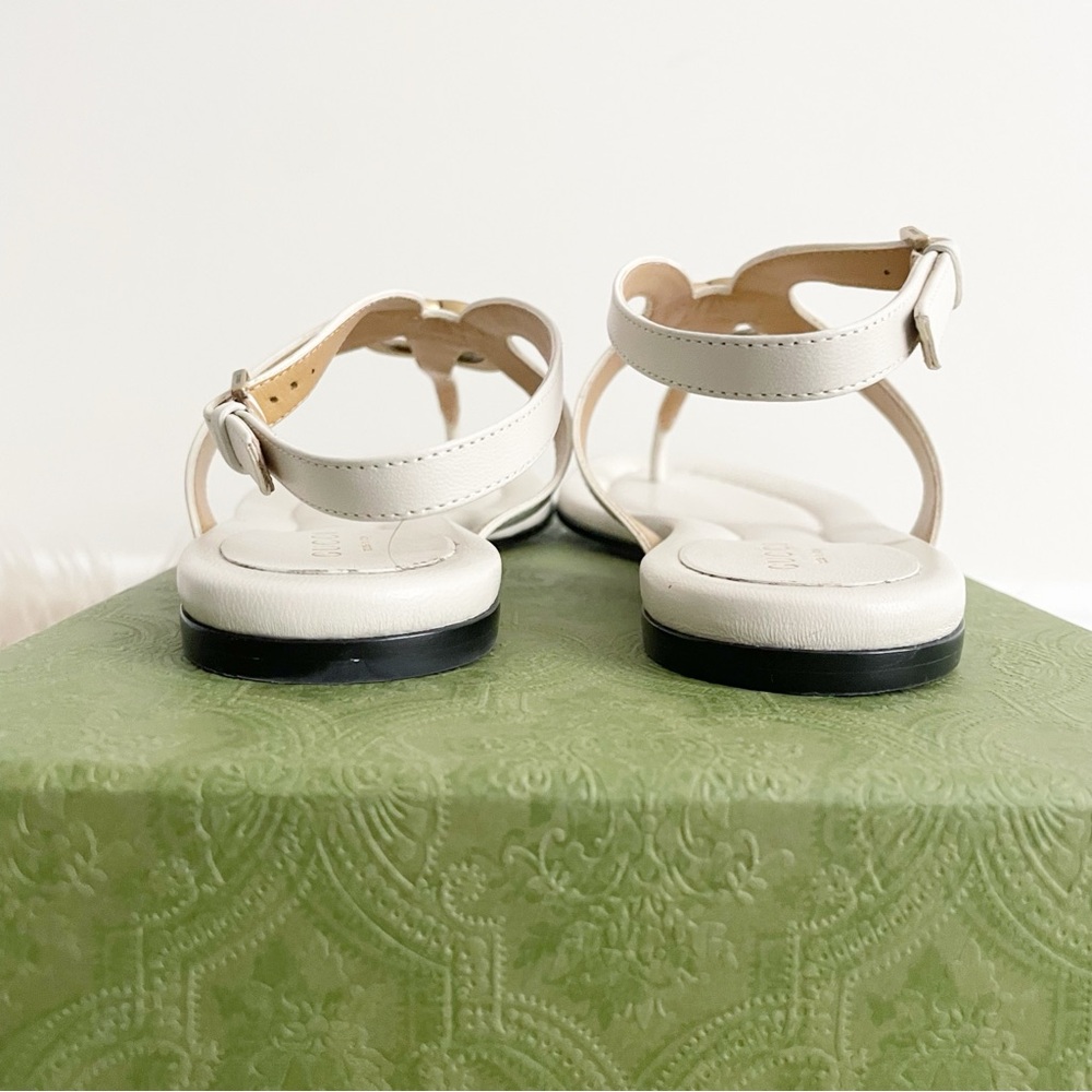Gucci Calfskin Double G Thong Flat Sandals 36.5 Mystic White - Picture 6 of 14